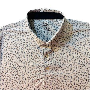 Puma Shirt Mens XL White Golf Polo AOP Stretch Performance Banjo Dogs Horses